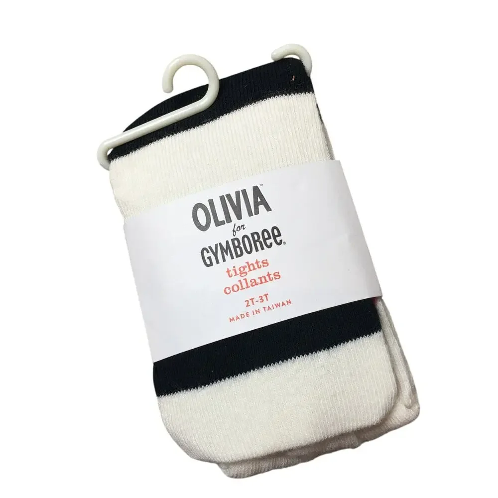NWT Olivia For Gymboree Tights Socks White Black Cotton Blend 2T-3T